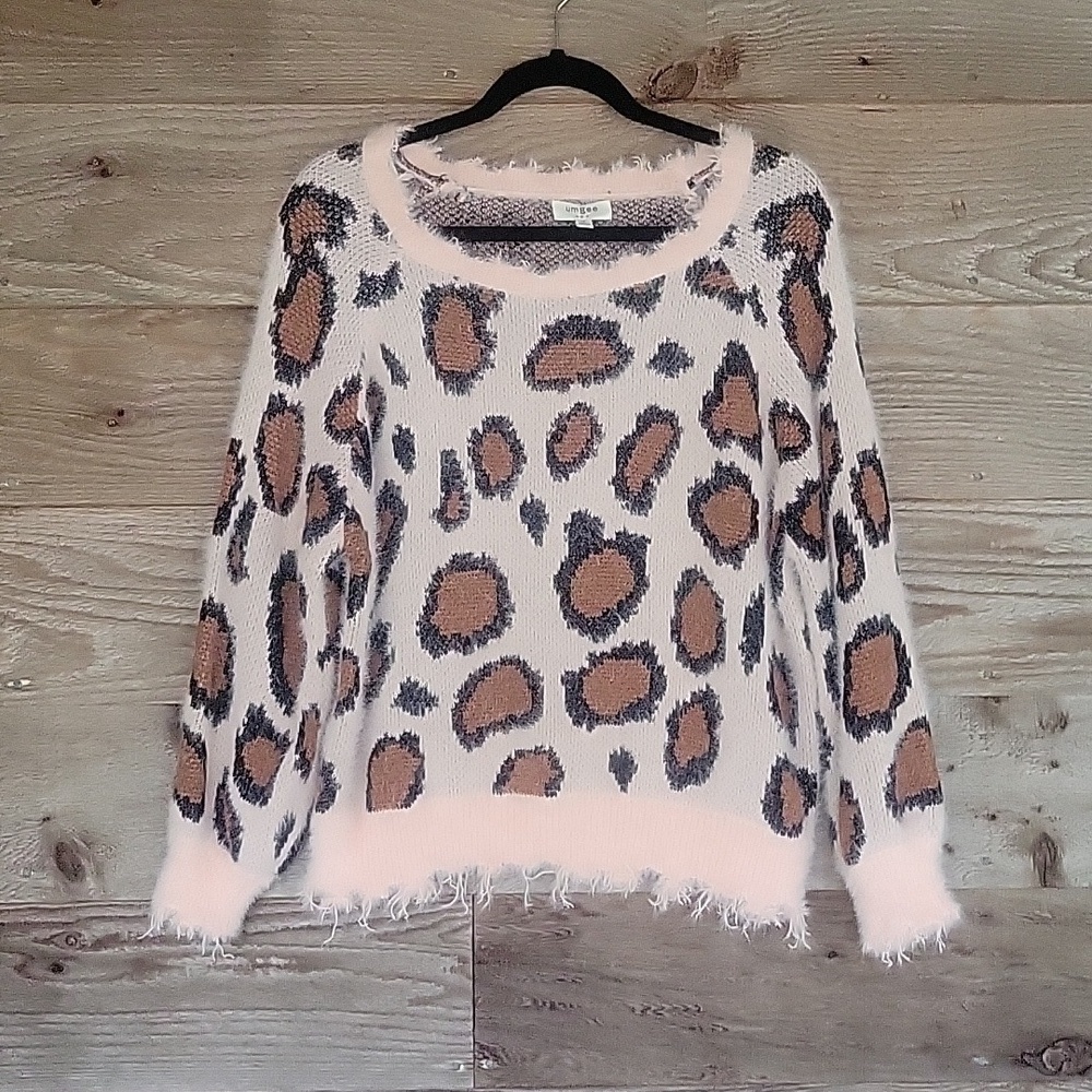Umgee SIze Small Pink Leopard Print Oversized Sweater
